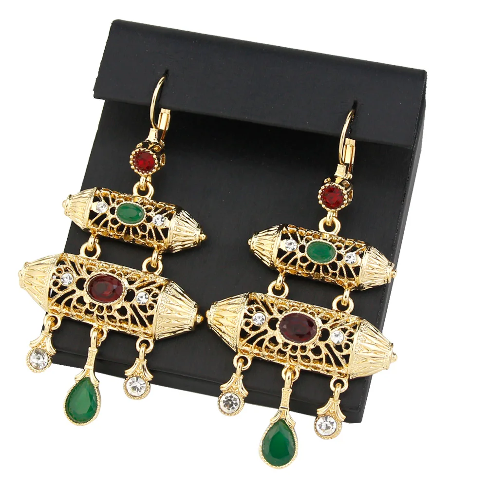 Sunspicems Chic Women Drop Earring Morocco Bride Jewelry Gold Color Long Geometric Earring Arab Algeria Traditional Art Bijoux
