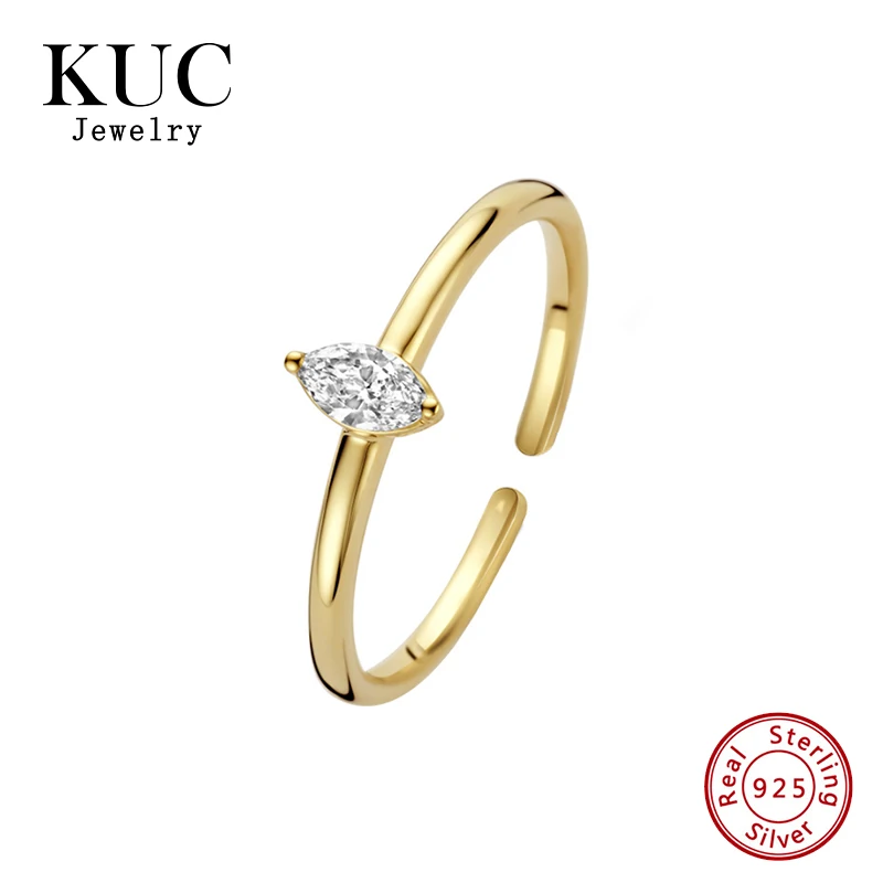 

Fine Jewelry Chic Classic 925 Sterling Silver 18k Gold Plated Plata De Ley Minimalist Single Marine eye-shaped Zircon Anillos Ri