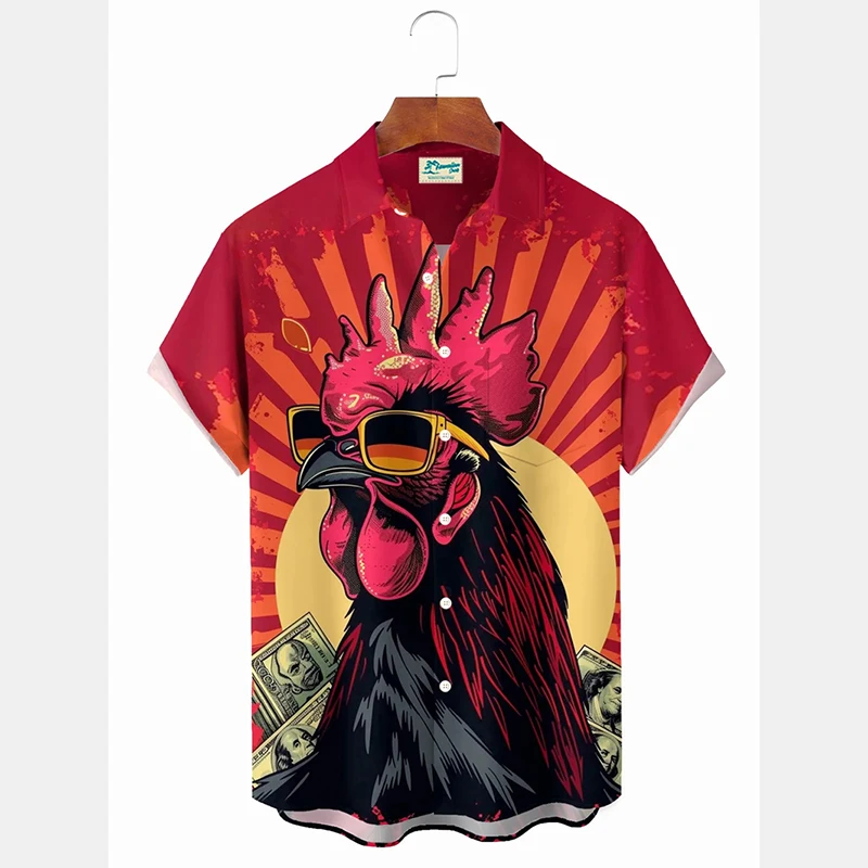 

Funny Animal 3D Print Summer Leisure Shirts Men's Clothing Oil Painting Style Street Personality Short Sleeve Lapel Shirts Asian
