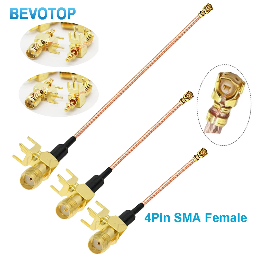 10PCS RG178 RP-SMA/SMA Female 4-Pin PCB Mount to u.FL IPX-1 Female RG-178 Pigtail WIFI Antenna Extension Cable Jumper