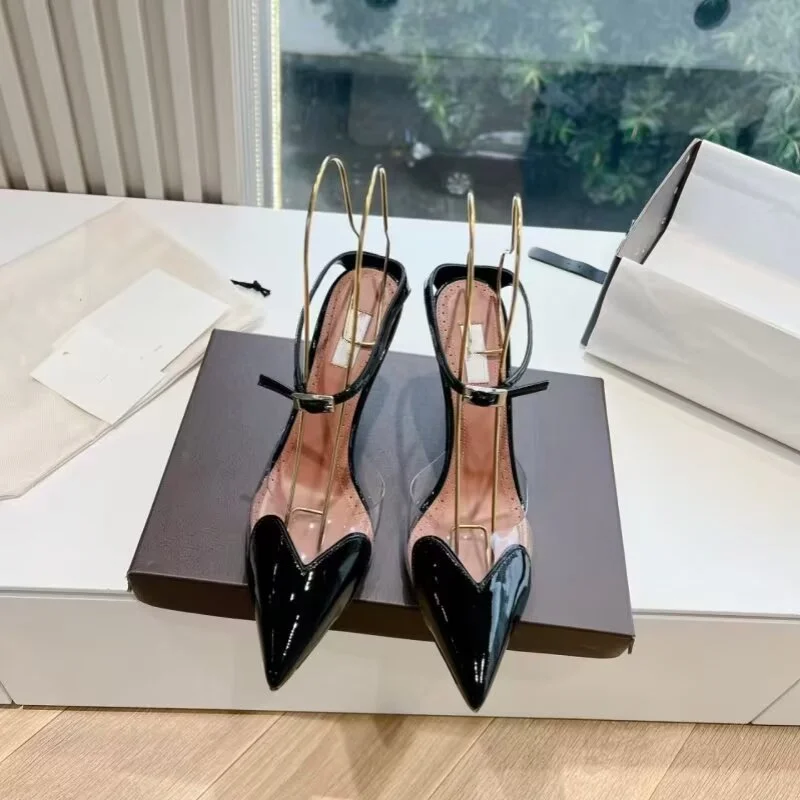 Designer Brand Original Heart-shaped Pointed High-heeled Sandals For Women, Transparent PVC Single Strap Toe High-heeled Shoes