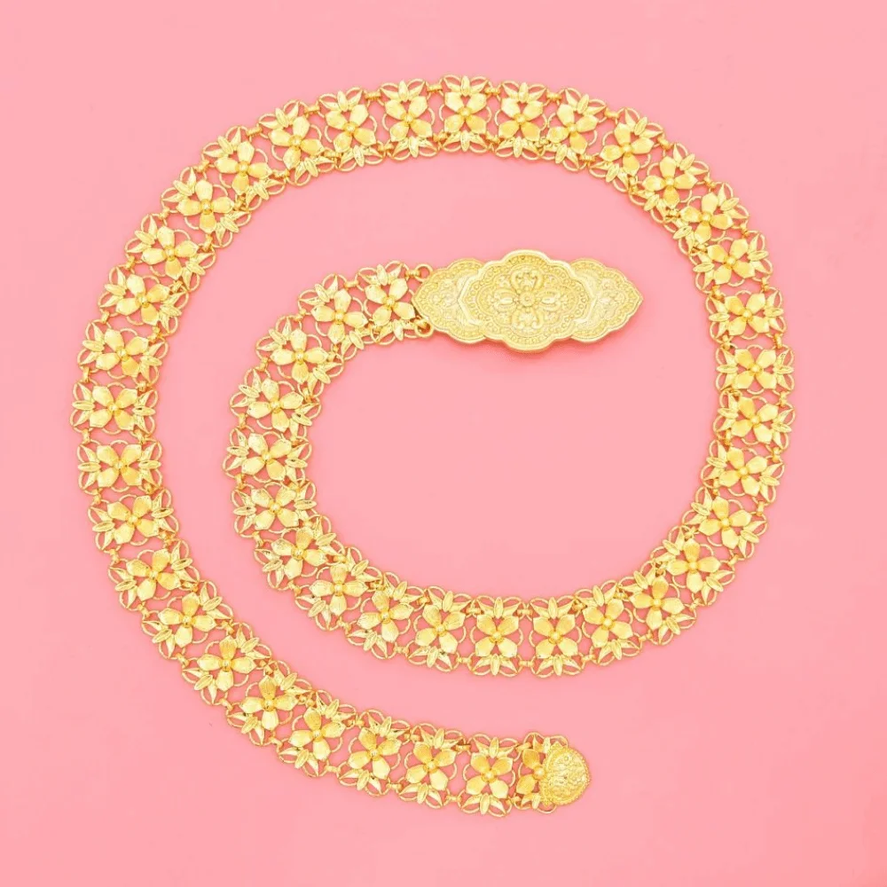 Klassische Metall Ethnischen Stil Gürtel Quaste Aushöhlen Blume Metall Taille Kette Silber Handgelenk Schmuck Gold Gürtel Party Dekoration