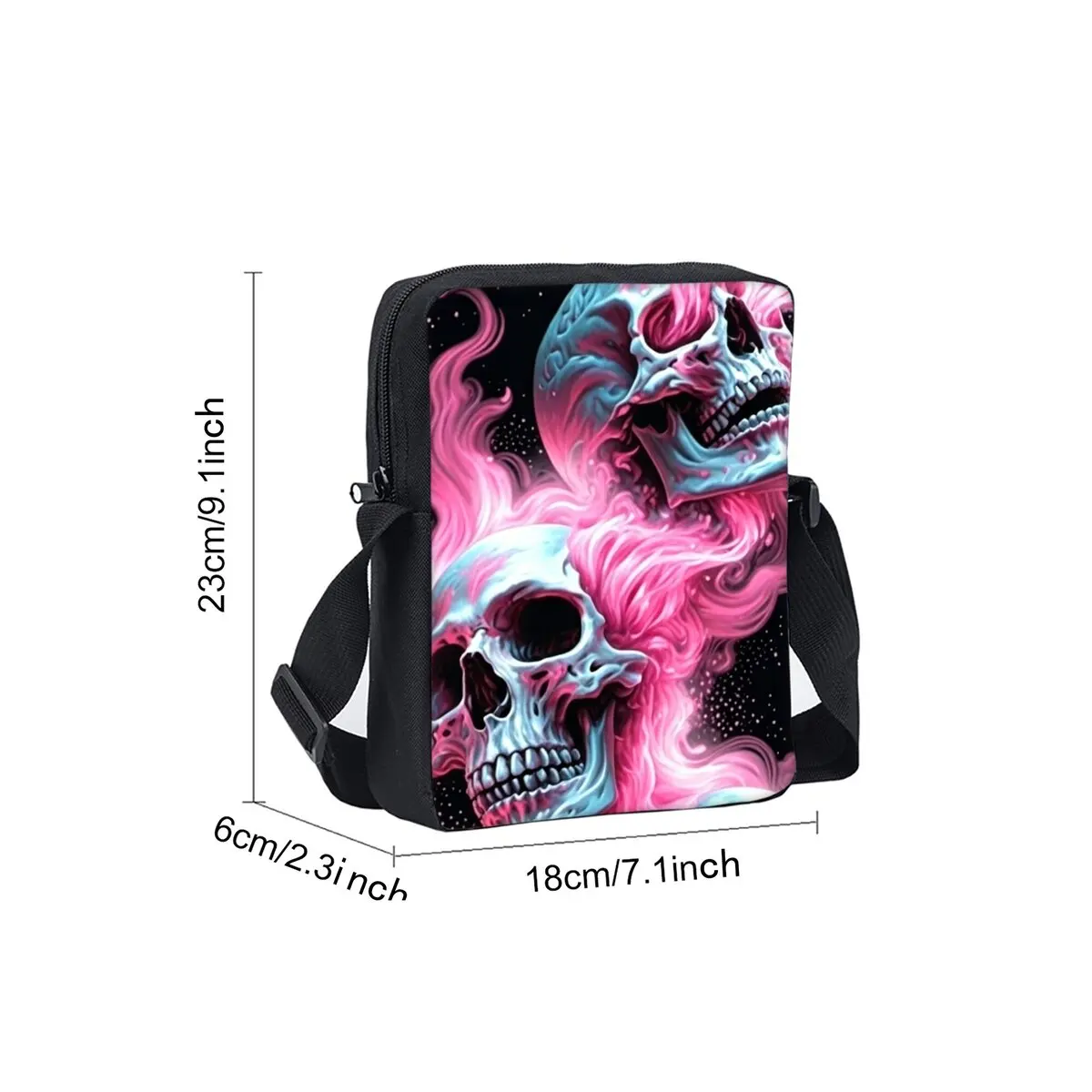 Twin Pink Skulls Print Single Sided Messenger Bag for Boy/Girls Children Best Gifts 2D Flat Cartoon Casual Crossbody Bag
