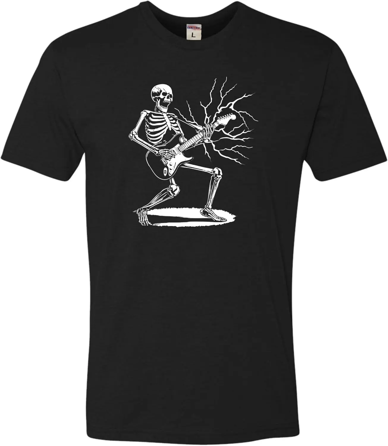 Go All Out Rock & Roll Skeleton Shredding Playing Guitar Band Mens Women Deluxe Soft T-Shirt