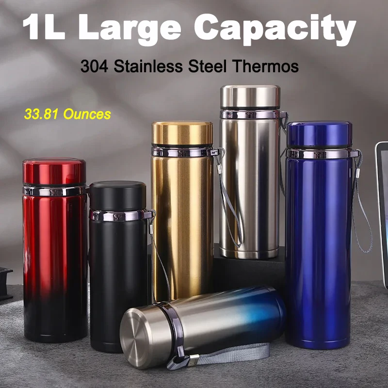 1L Thermal Water Bottle Keep Cold and Hot Water Bottle Thermos for Tea Coffee Vacuum Flasks 304 Stainless Steel Thermos Bottle