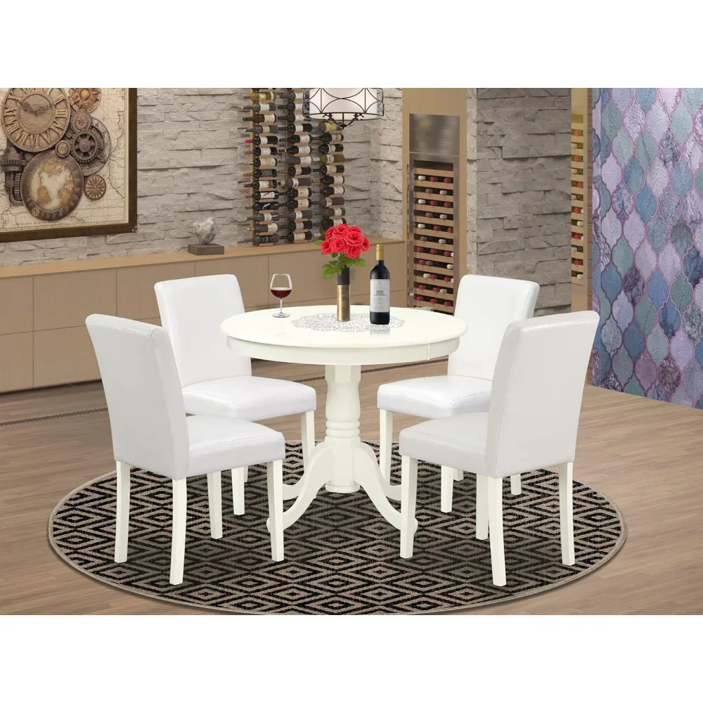 anab5-lwh-64 5 piece dining room table set includes a round kitchen table with pedestal