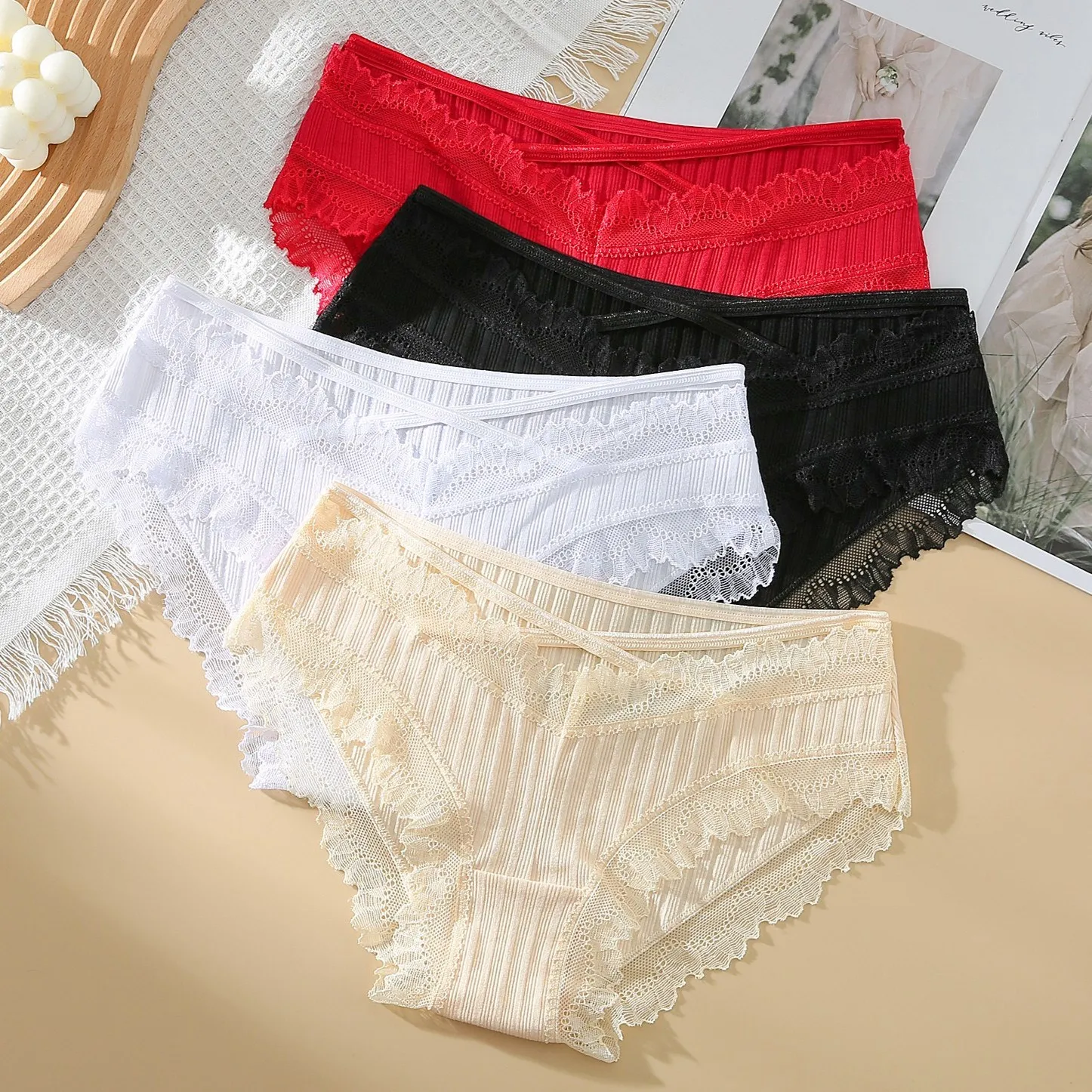 

3PCS Panties For Women Sexy Lingerie Bandage Briefs Low Waist Comfort Underwear Lace Panty intimates