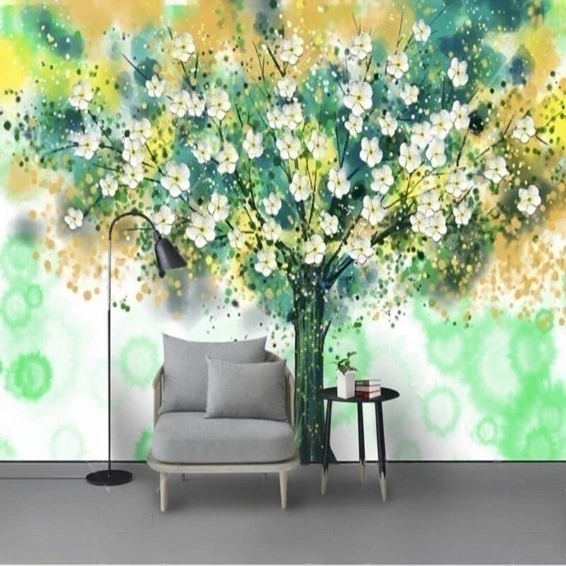 

MU9023 Modern hand-painted abstract oil painting of a money tree for custom TV living room background wall paper