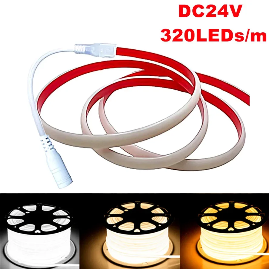 COB LED Strip Light IP68 Waterproof CRI90 Flexible LED Tape DC24V 320LEDs/m Silicone Tube High Density Liner LED Strip lamp