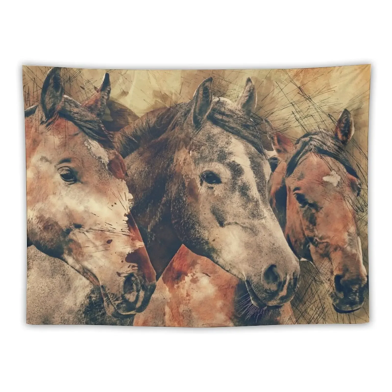 Horses Artistic Watercolor Painting Decorative Tapestry Decorative Wall Murals Room Ornaments Room Aesthetic Tapestry