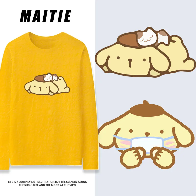 

Cartoon Cute Pudding Dog Round Neck Long Sleeve T-shirt Women's Pure Cotton ins Versatile Women's Sanrio Co branded Clothes