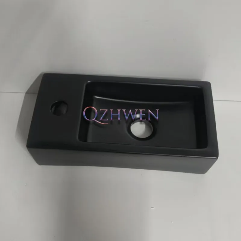 Simple Practical Small Size Bathroom Sink Matte Black Wall-mounted Narrow Ceramic Washbasin Apartment Mini Hand Washing Basin