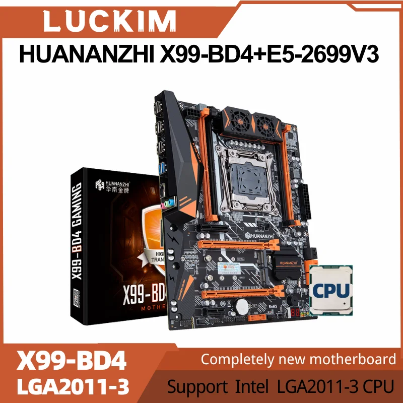 HUANANZHI X99-BD4 + E5-2699V 3 Поддержка Intel LGA2011-3 CPU 4 x DDR4 слот памяти, максимальная поддержка 128 ГБ