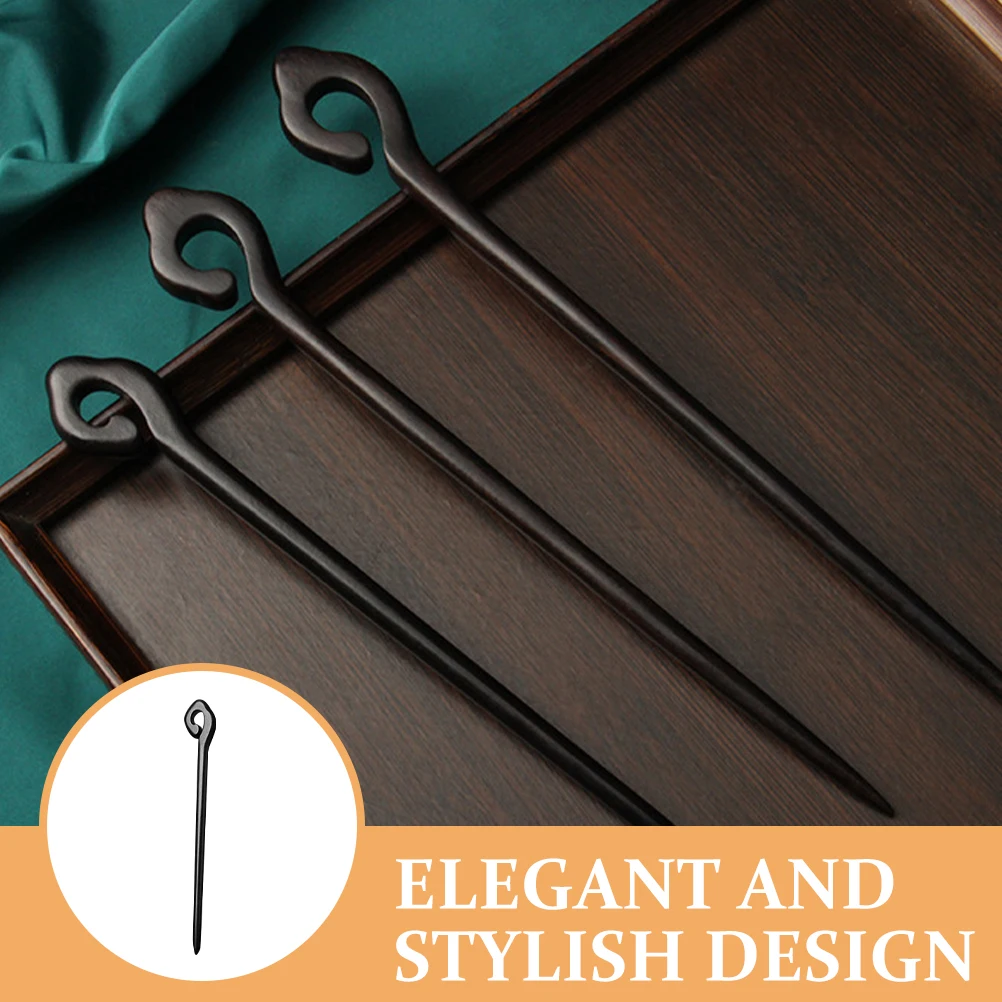

Wood Stick For Women Black Sandalwood Vintage Bun Pin Decorative Hairpin Elegant Long Hair Holder Hanfu Accessories Durable