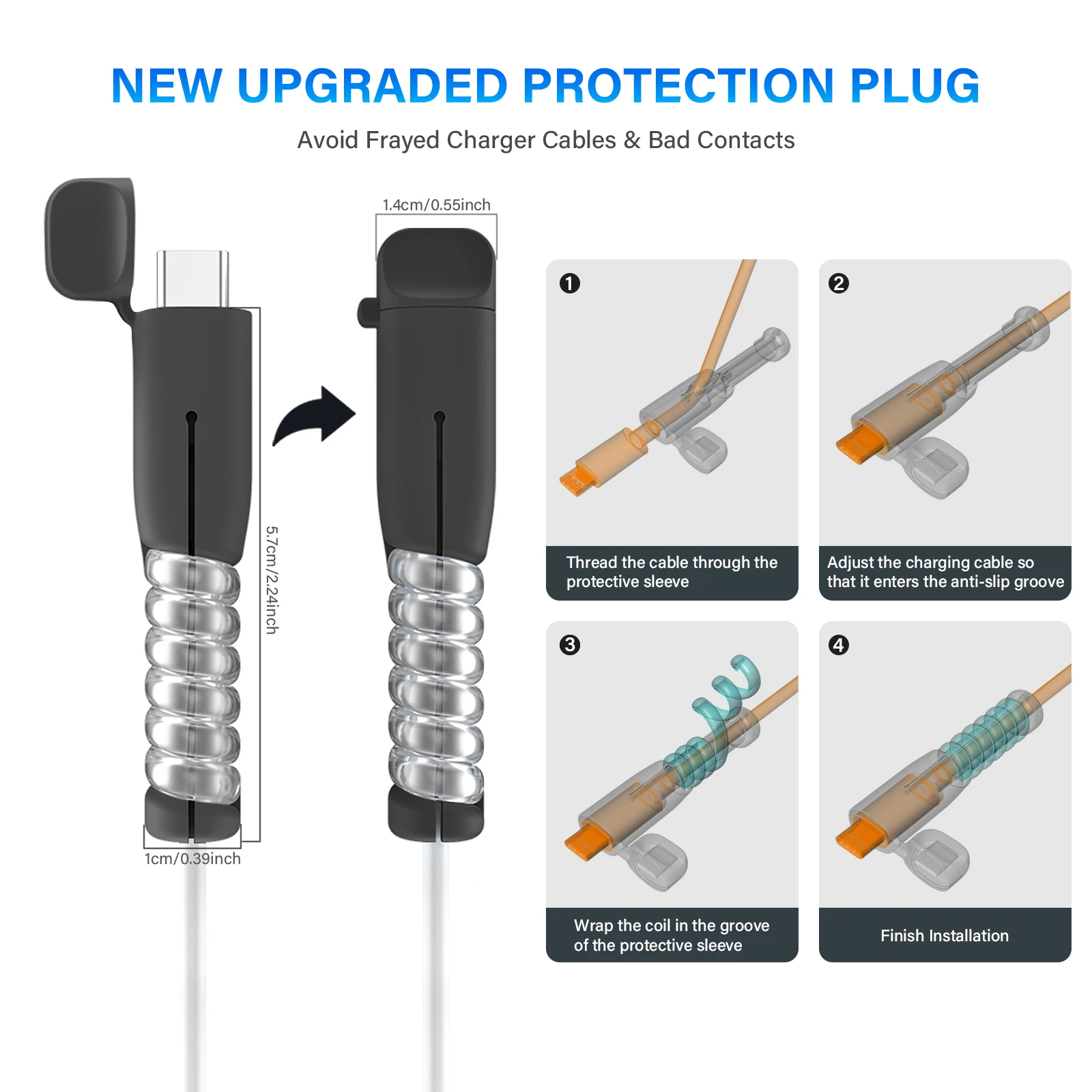 UMUST Charger Cable Wrap Protector,Silicone Charger Cable Cover with Coil for Type-C/USB-A,Data Cable Plug Protector Accessories