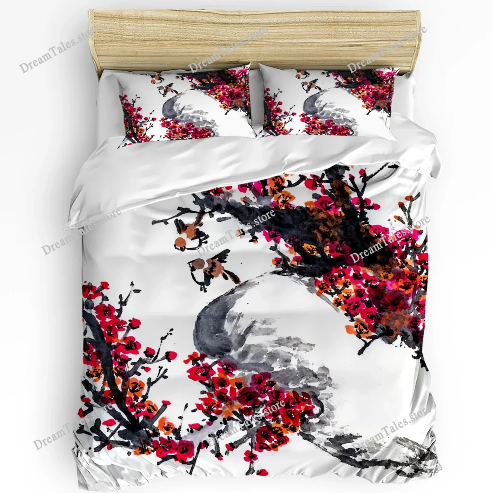 

Chinese Style Plum Blossom Magpie Carp Duvet Cover with Pillow Case Custom Bedding Set Quilt Cover Double Bed Home Textile