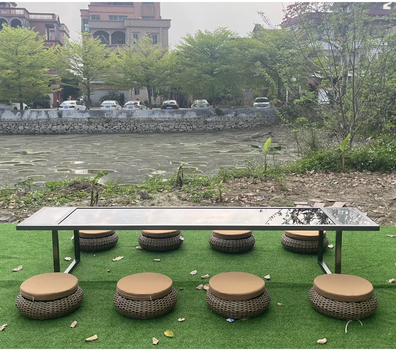 Outdoor courtyard rattan table and chair combination indoor and outdoor villa terrace small coffee table balcony simple leisure