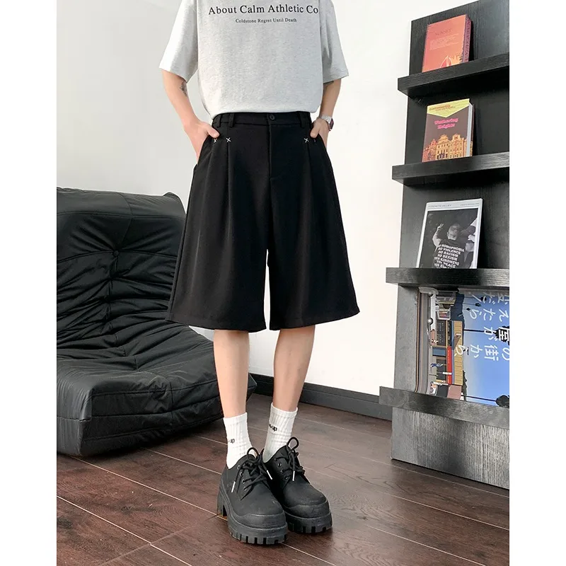 

Summer Men's Loose Straight Leg Five-Quarter Pants Trousers Casual Style Polyester Fabric Folded Hemline Comfortable Fit