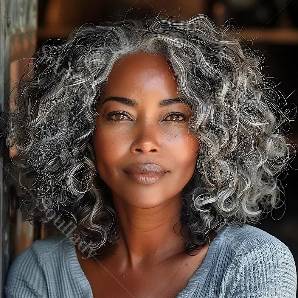 

Shestina Curly Water Wave Trendy Limited Design Salt And Pepper Wave 5x5 Glueless Closure HD Lace Bob Wig Human Hair For Women