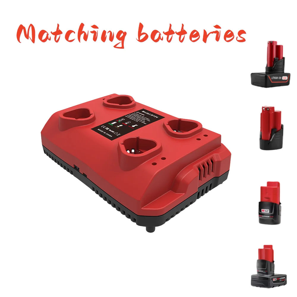 Victpower For Milwaukee 12V 4-Port Fast Charger 3A Simultaneous Charging for 4×12V Tool Batteries Type-C and USB Ports for Phone
