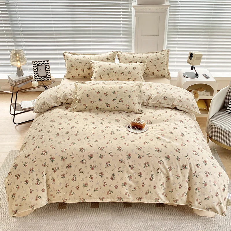 4PC Vintage Pastoral Floral Bedding Set, Soft Breathable All-season Bedding for Warm Bedrooms & Homestays