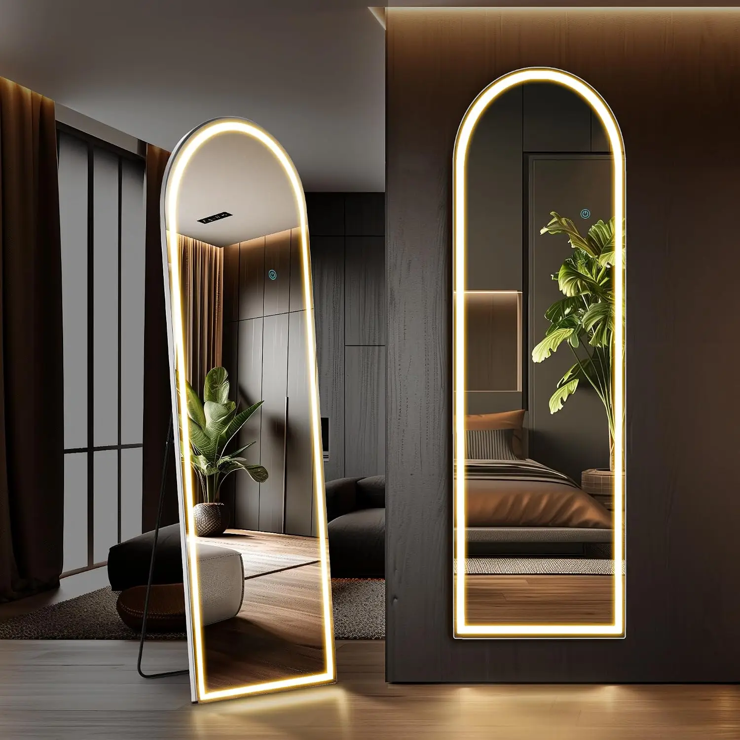 Arched Full Length Mirror 16x60 Inch LED Lights Standing Hanging Leaning 3 Color Lighting White Modern Home Wall Decor