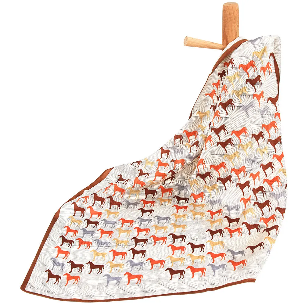

53cm 100% Natural Silk Scarf Women Horse Print Square Bandana Equestrian Hair Wrap Elegant Neckerchief Fashion Head Shawl Gift