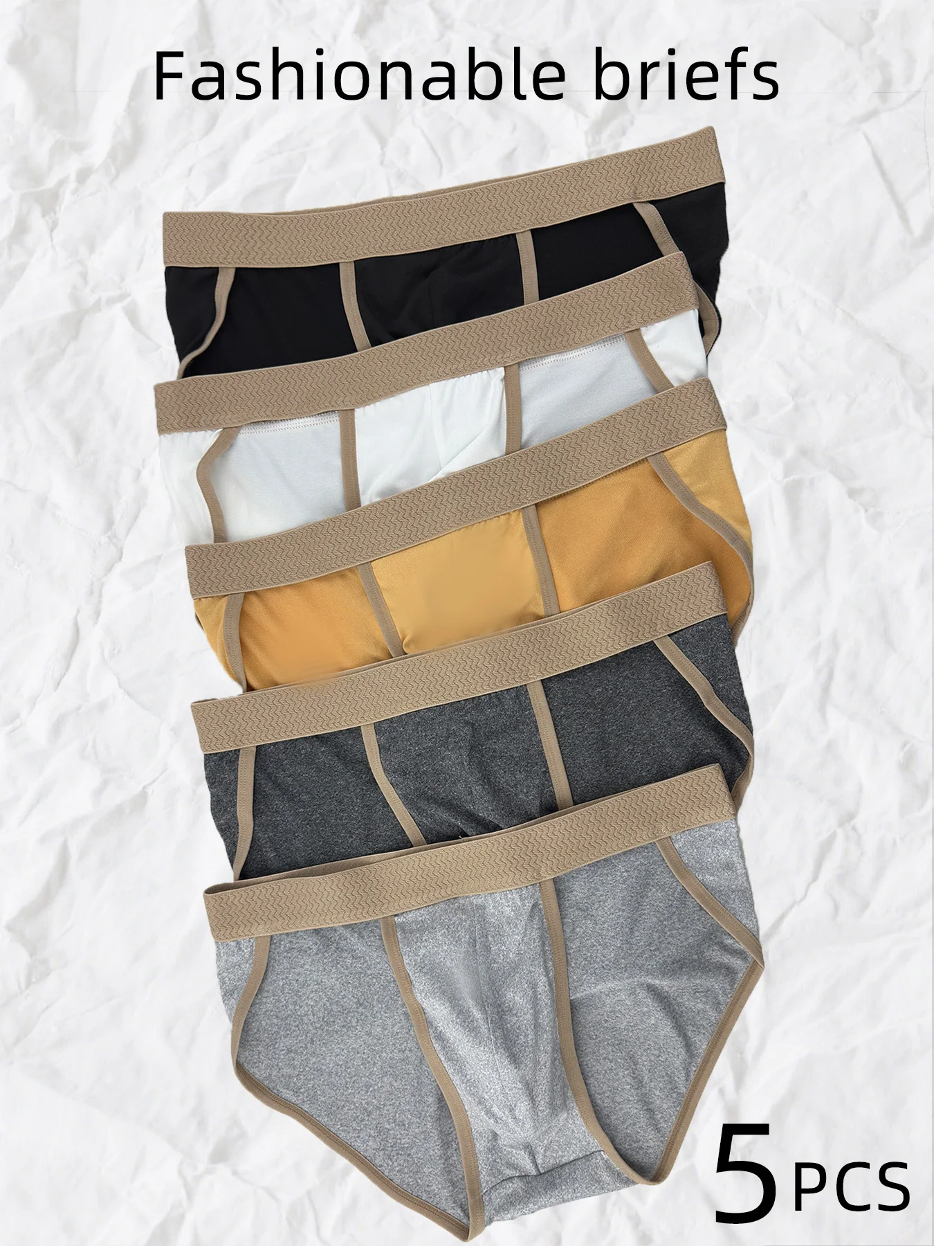 

5-Pack Men's Briefs: Color-Block Wave Waistband, Morandi Color Palette for High-End Vibe, Breathable & Cloud-Like Skin-Friendly