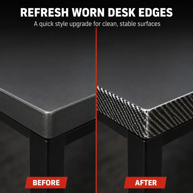 9D Carbon Fiber Pattern Decorative Tape, Glossy Self Adhesive Vinyl Trim for Desk Edges, Cabinets, Drawers & Gaming Tables