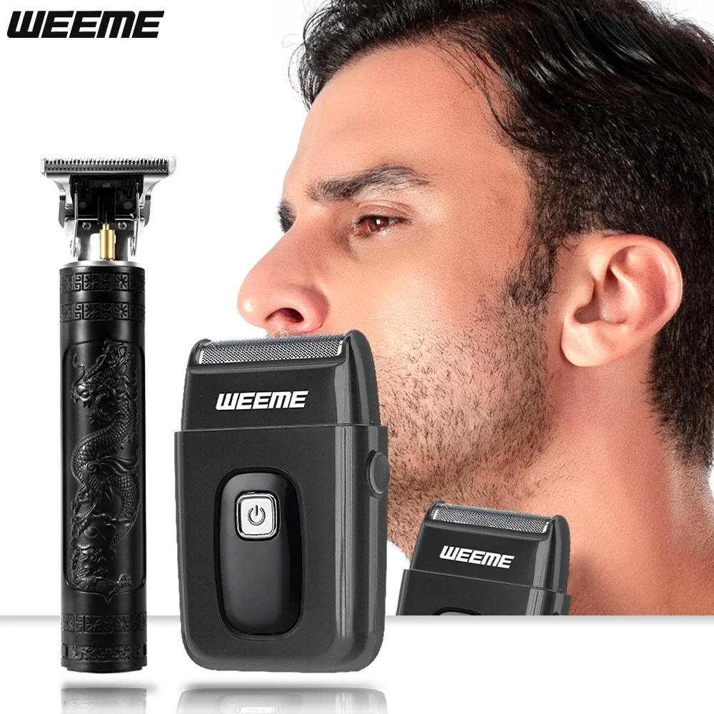 2pcs Men's Facial Hair Trimmer Kit, Electric Short Beard Shaver, Nose Ear Hair Trimmer for Grooming, Home Travel Use, Black Gold