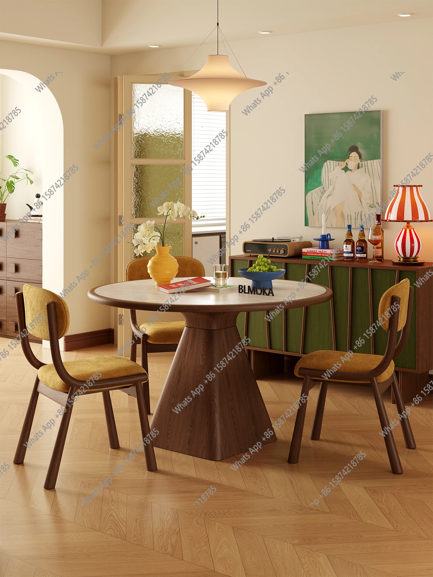 

Delifeng rock slab round table travertine designer retro inlaid high-end medieval 1M small round table