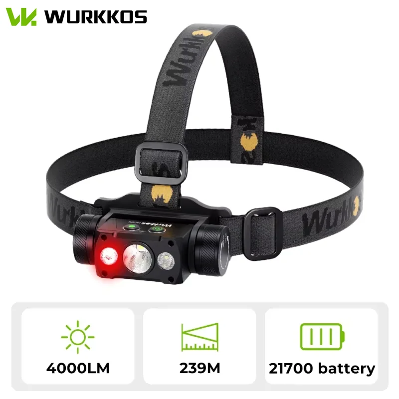 Wurkkos HD50 Headlamp 2A Rechargeable 21700 Headlight 4000lm XHP50.3 HI+LH351D+660nm Red Light Toollamp Magnetic Tail Camp Light