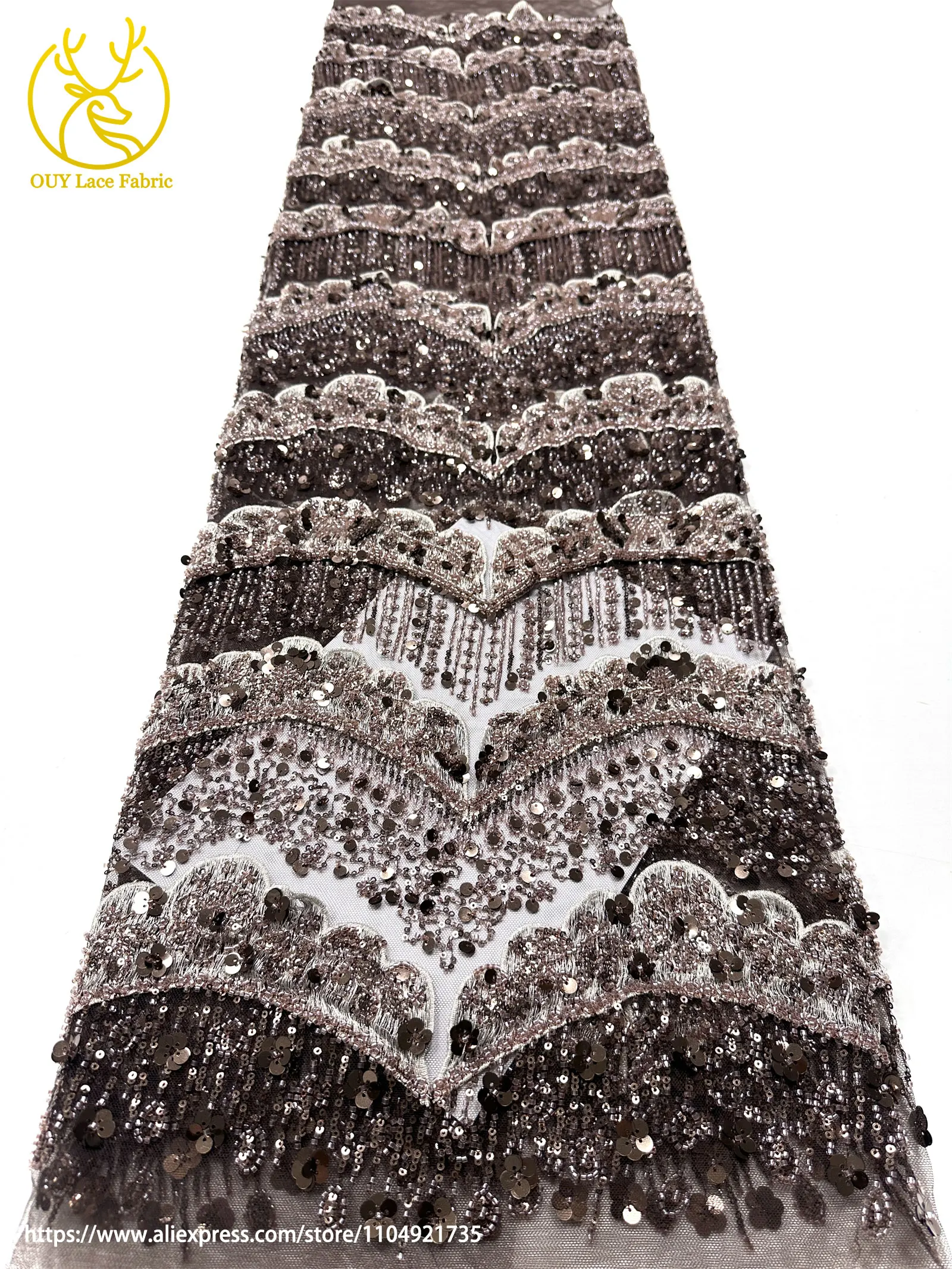 3D Luxuriöser Afrikanischer Stickerei-Spitzenstoff 2026 Hochwertiger Französischer Perlen-Pailletten-Spitzenstoff für Brautkleider und Festkleider – Detail 26