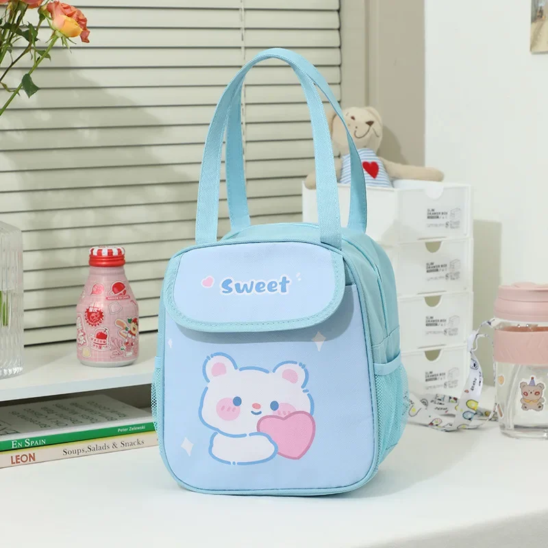 Cute Purple Cat Lunch Bag Lunch Box Student Kawaii Thermal Insulated Tote Cooler Handbag Bento Pouch Container School Food Bags