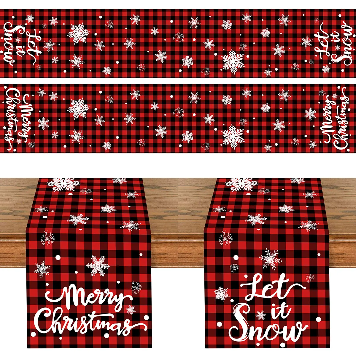 

Merry Christmas Red Black Grid Snowflake Table Runner Christmas Decoration For Home 2024 Navidad Natal Xmas Tablecloth New Year