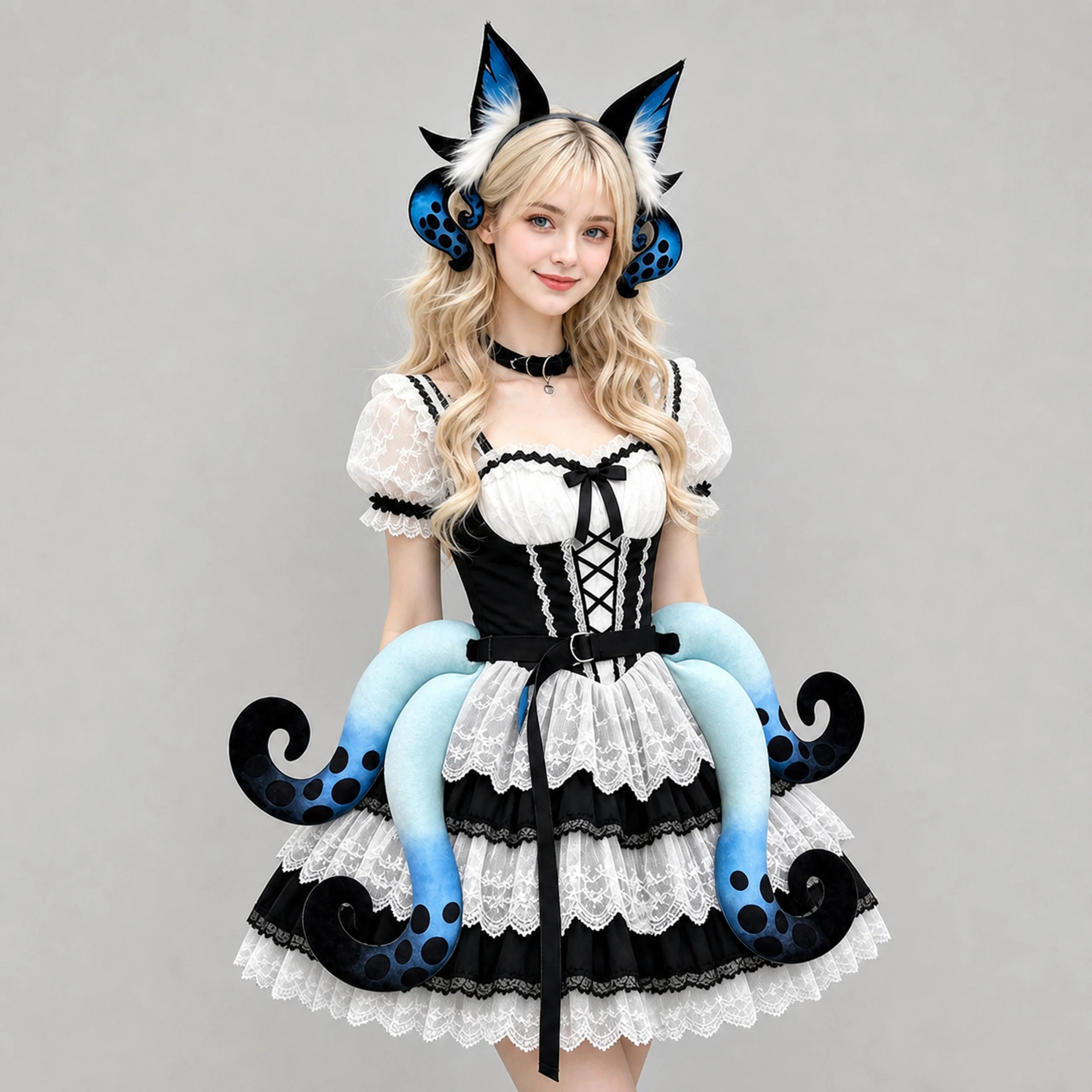 Gradient Plush Octopus Tentacle Waist Belt Octopus Tail Cosplay Accessory for Halloween Lolita Gothic Party Costume