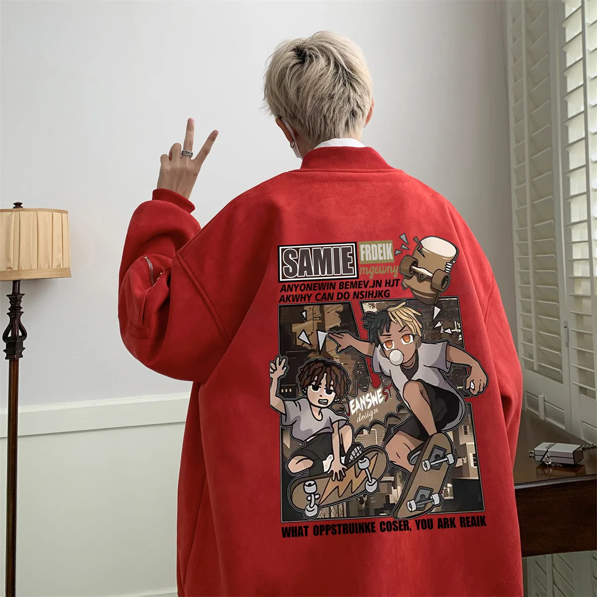 

American Retro Suede Baseball Jaet Men's Spring Autumn New Faion Brand Cartoon Print Outerwear Men's Jaet