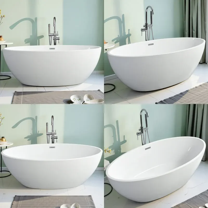 For Modern Bathroom New Oval Independent Acrylic Bathtub Deep Soaking Tub Simple Floor Standing Bubble Bath Spa