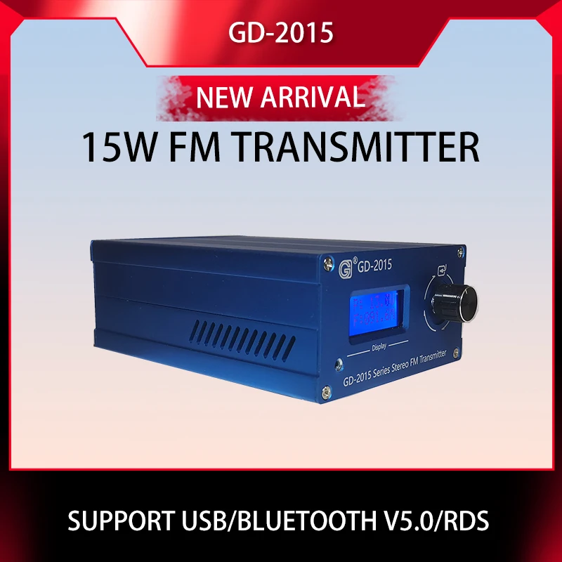 GD-2015 Transmisor FM de 15 vatios Transmisor de transmisión de estación de radio de 15 vatios Chip QN 76-108 Mhz