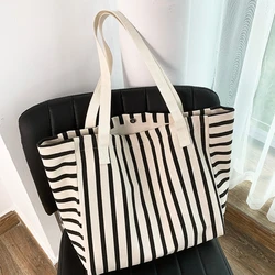 New Beach Tote Bag Fashion Women Canvas Summer Large Capacity Striped Shoulder Bag Tote Handbag Shopping Shoulder Bags ﻿