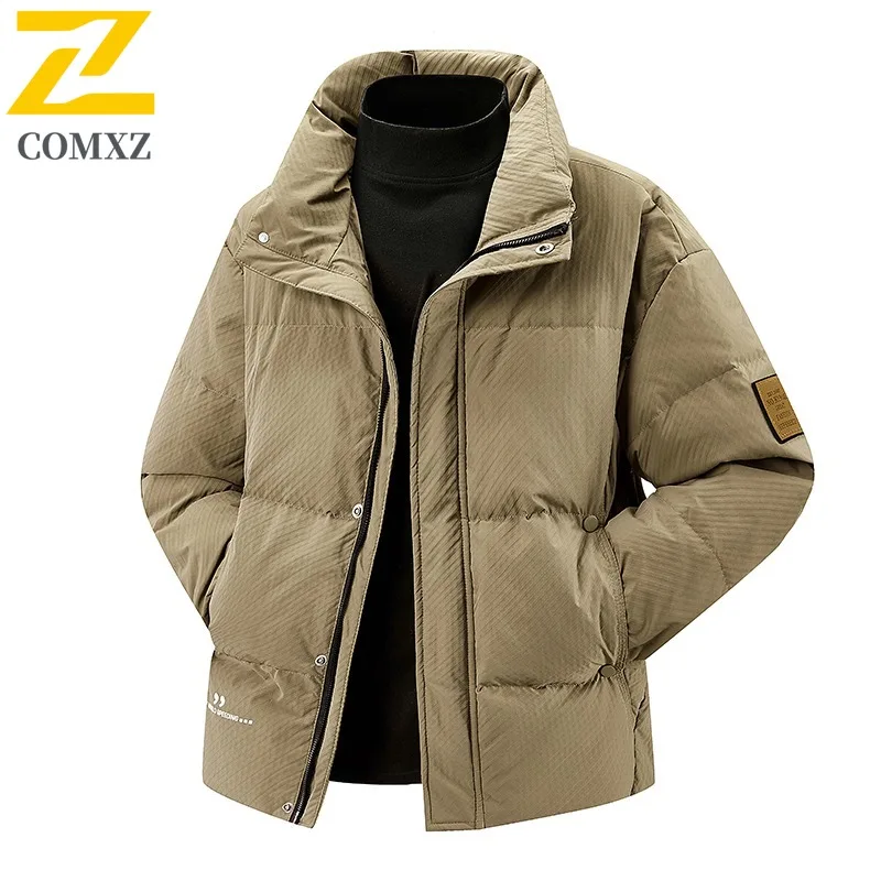 

COMXZ Мужской пуховик премиум-класса с воротником-стойкой, уличная велосипедная защита от холода, теплая парка, легкая зимняя куртка-пуховик для путешествий