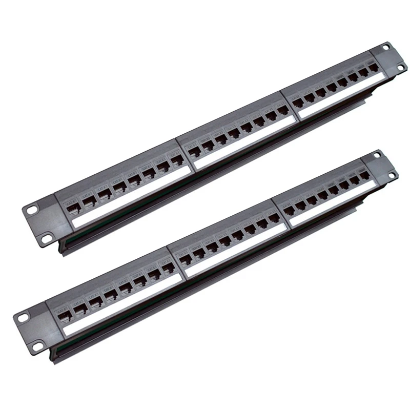 2X 19Inch 1U Cabinet Rack Pass-Through 24 Port CAT6 Patch Panel RJ45 Contact Port (RJ45 Contact Port) Modular Frame