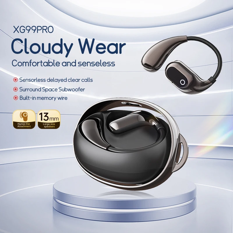 XG99 OWS AI Translation Bluetooth Earphones, Soft‑Bow Ear‑Mounted Open‑Ear Stereo Earbuds with Digital Display for Sports