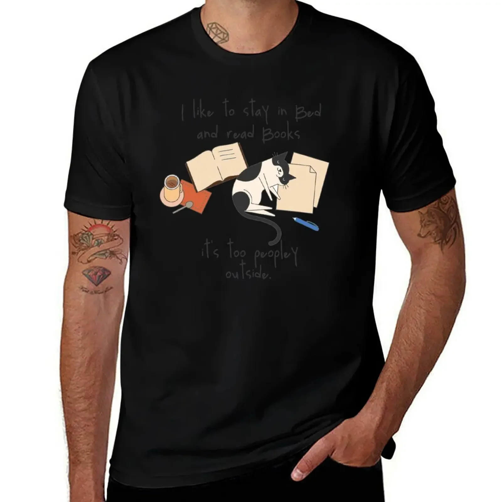 I like to stay in Bed and read Books it's too peopley outside faunny shirt for men and women, hand writing Shirt, sport T-Shirt