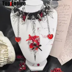 Y2K Accessories Spike Girl Angel Wing Gothic Couple Harajuku Medical Choker Blood bag Pendant Necklace Women Punk Jewelry