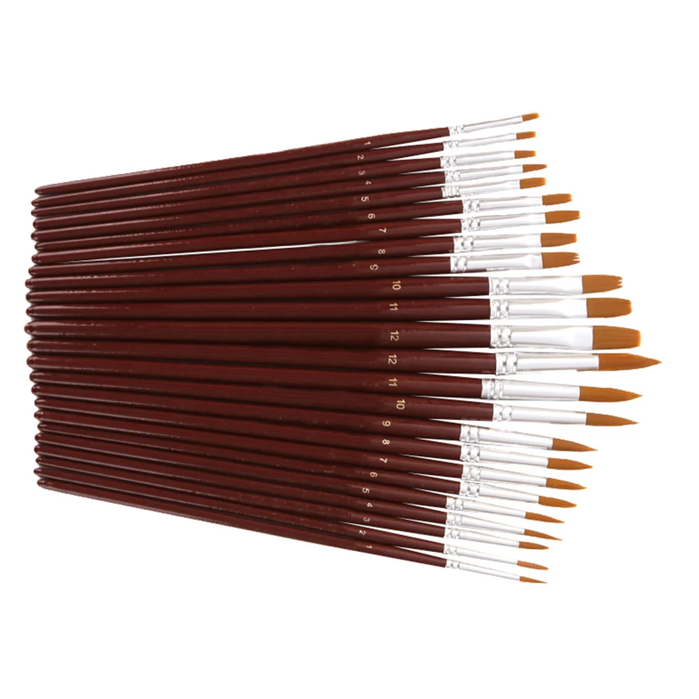 مجموعة فرش طلاء فنية بمقبض خشبي مكونة من 24 قطعة، مجموعة فرش رسم بالألوان المائية المدببة، أدوات رسم زيت الغواش