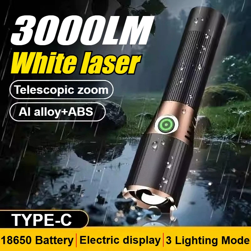 

Portable EDC LED Flashlight Mini Type-C Rechargeable Light 18650 Battery Outdoor Zoomable Torch Fishing Camping Work Lantern