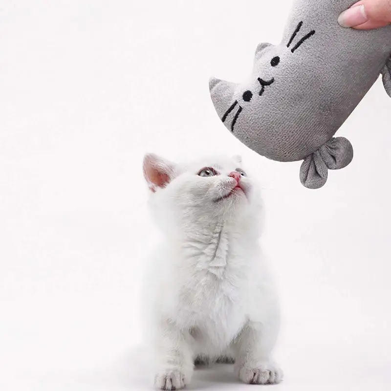 Cat Training Toy Plush Kitten Shape Stuffed Pillow With Sound Simulation Cat Toy Teen Brush Interaction No Electric No Catnip