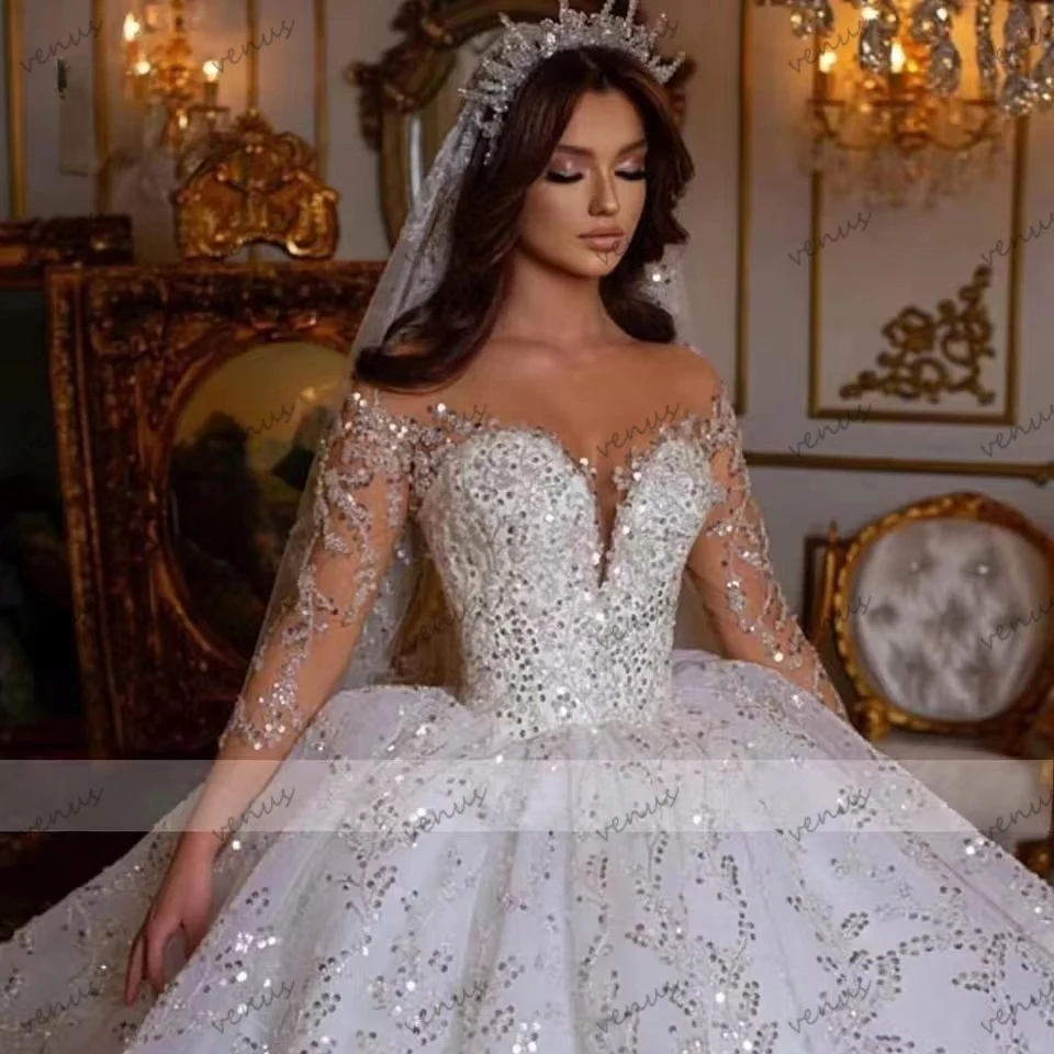 Glamorous Women Wedding Dresses Glitter Bridal Gowns Sequin Appliques Sweetheart свадебное платье Vestidos De Novia Customized