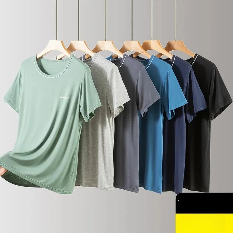 

Мужская футболка из модала с принтом, с коротким рукавом, летняя, повседневная, больших размеров, свободного кроя, универсальная, с рукавом до локтя, для сна